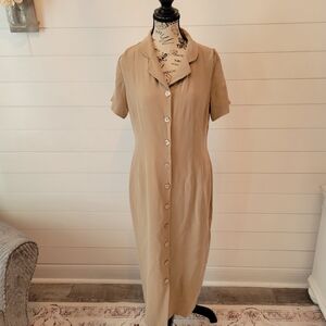 Talbots Neutral Beige Button-Front Maxi Dress